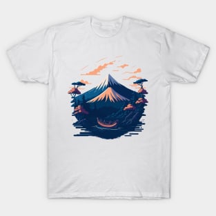 Serene Mount Fuji Sunset Peaceful River Scenery T-Shirt